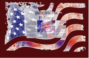 Grafik von Zeitung mit Bild von Trump vor der amerikanischen Flagge